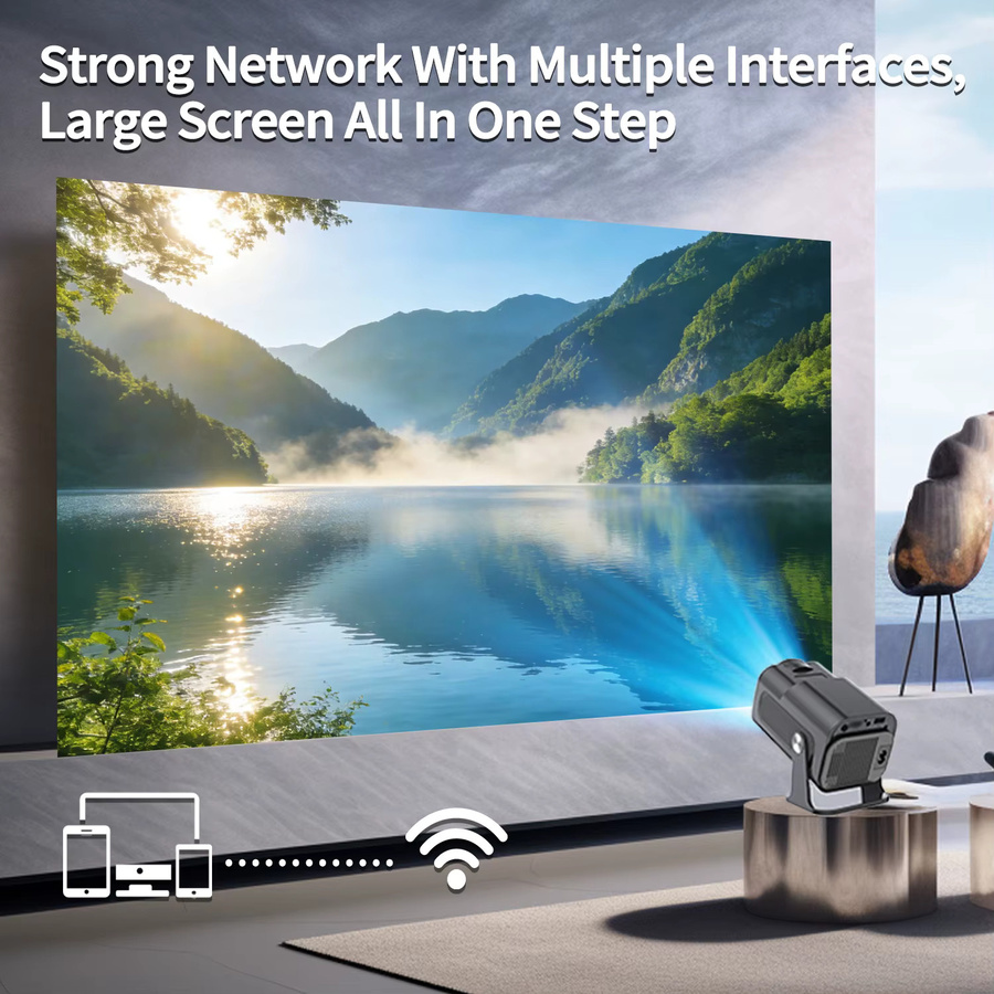 Sucetiho HY320 Mini-Videoprojektor in Schwarz mit Android 11, 720P HD-Auflösung, 300 ANSI, Wifi6 und Bluetooth 5.0 für 4K-Filme mit 180 Grad drehbarem Design - Bild 2