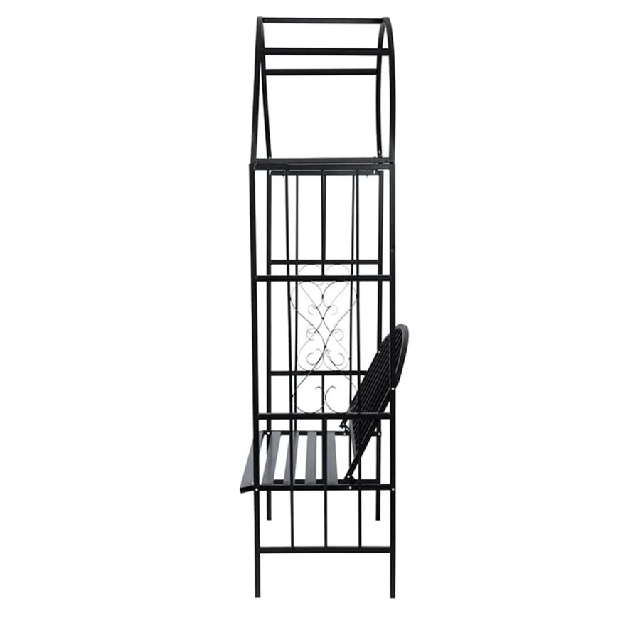 vidaXL Garten-Rosenbogen mit Sitzbank aus pulverbeschichtetem Metall in Schwarz, H: 210 cm, B: 130 cm, T: 57 cm - Bild 2