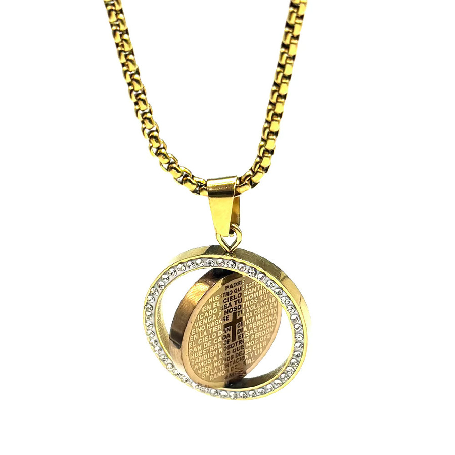 AFAWA Halskette mit Gebetsanhänger, Edelstahl, Kristall, Gold, Unisex - Bild 2