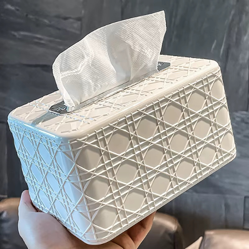 Hoeaden Tissue Box mit Rattan-Muster aus Holz für Wohnzimmer, Auto oder Badezimmer - Bild 3