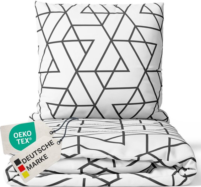 NYVI Bettwäsche Set DreamScience aus Mikrofaser mit Design Geo in Weiß, atmungsaktiv und weich, bestehend aus Bettbezug und Kissenbezug, B/T/H: 155 x 220 cm und 80 x 80 cm - Bild 1