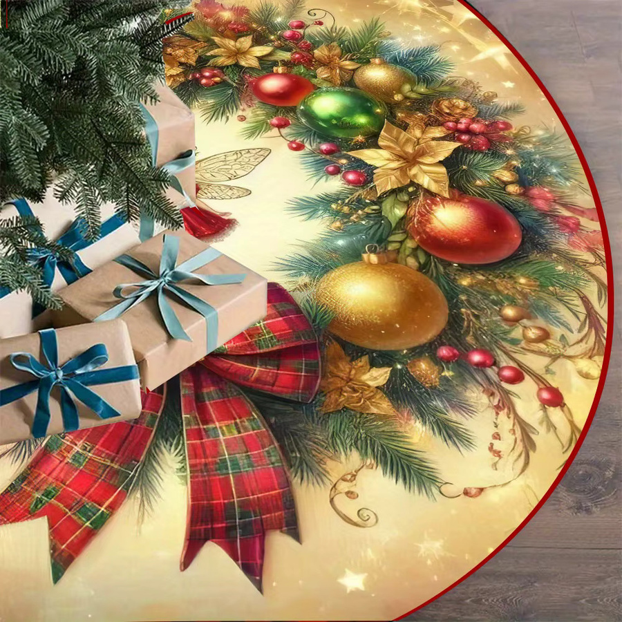 VIKAMA Weihnachtsbaumrock in Rot und Schwarz mit Blumenmuster und kariertem Rand im Vintage-Stil - Bild 3