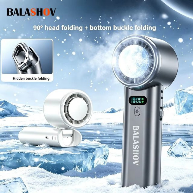 BALASHOV Tragbarer Mini-Handventilator mit Eiskompressen-Kühlung, USB-wiederaufladbar, Weiß - Bild 1