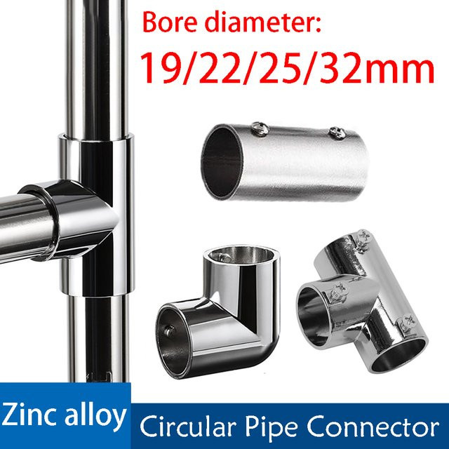 Edelstahl Rohrverbinder Set T-Stück und Ellbogen in Silber für 2/3-Wege-Rohrverbindungen 19mm, 22mm, 25mm und 32mm - Bild 1