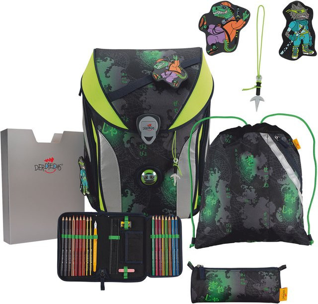 DerDieDas ErgoFlex MAX Schulrucksack-Set 5-teilig mit Sportbeutel Funny Fighter in Green/Multicolour - Bild 1