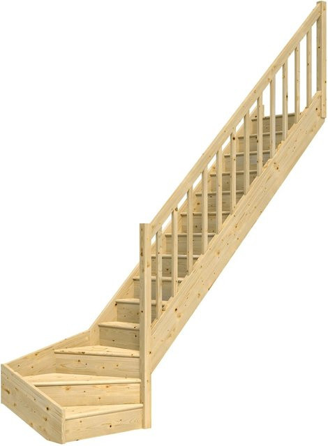 Dolle Wangentreppe Paris Raumspartreppe in Braun mit Fichte Setzstufen und Geländer für eine Raumhöhe bis 318 cm - Bild 1