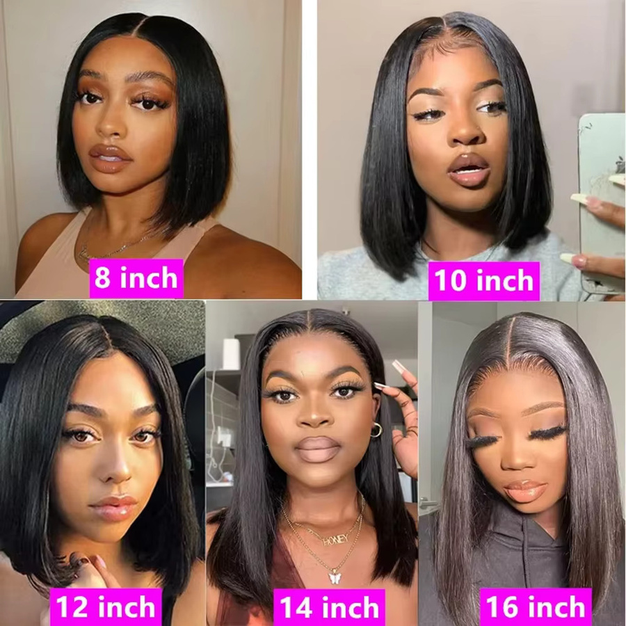 Bob-Perücke aus Echthaar, kurz, glatt, Natur Schwarz, 200 % Dichte, 13x4 HD Lace Frontal, Damen - Bild 6