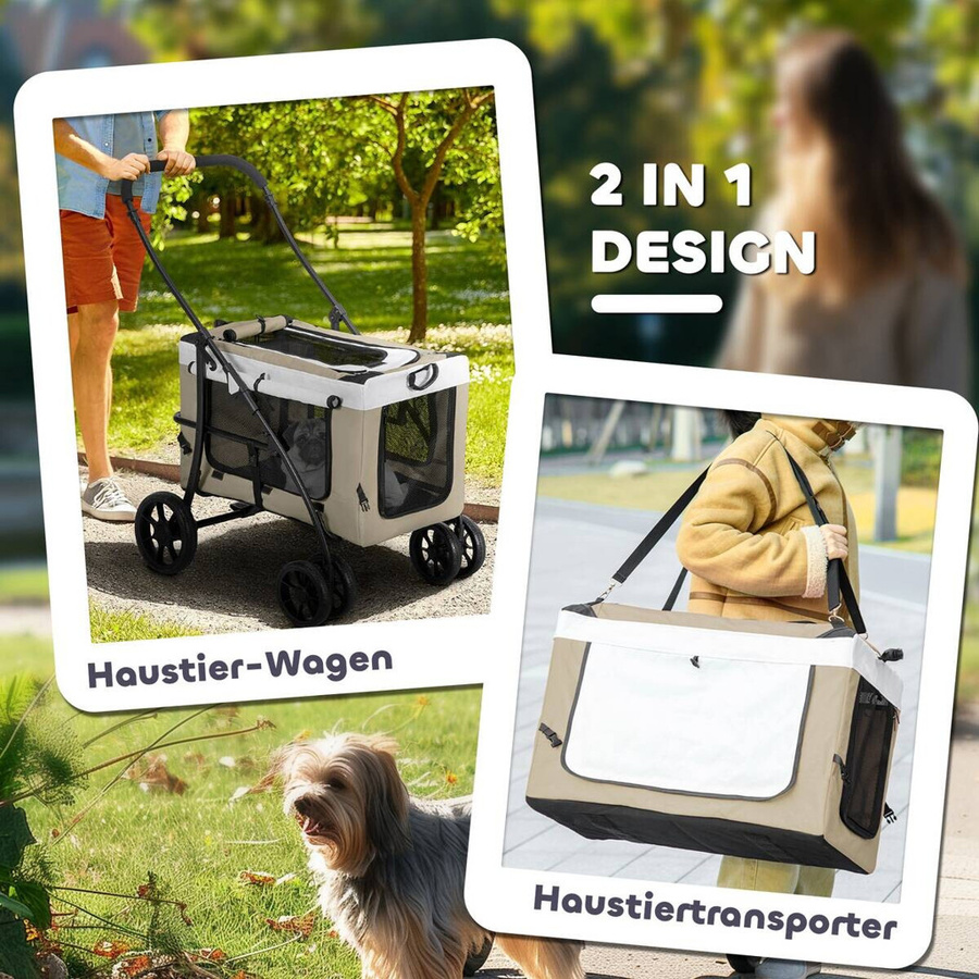 PawHut Hundewagen beige aus Stahl und Kunststoff, B/H/L: 58 x 97,5 x 81 cm - Bild 3