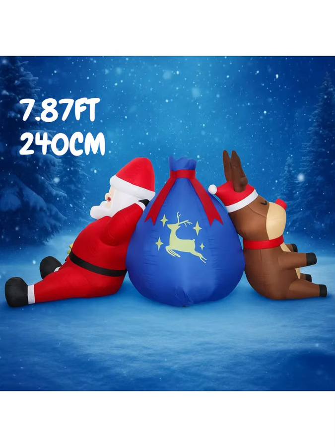 TONGHUANIU Aufblasbare Weihnachtsdekoration mit LED-Leuchten, Weihnachtsmann, Rentier und Geschenktüte, Mehrfarbig - Bild 5