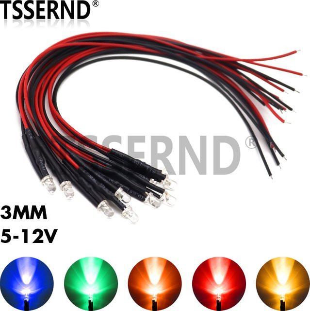 TSSERND 10er Set RGB LED Leuchtdioden 3mm, vorverdrahtet mit 20cm Kabel, 5-12V, Multicolor - Bild 1