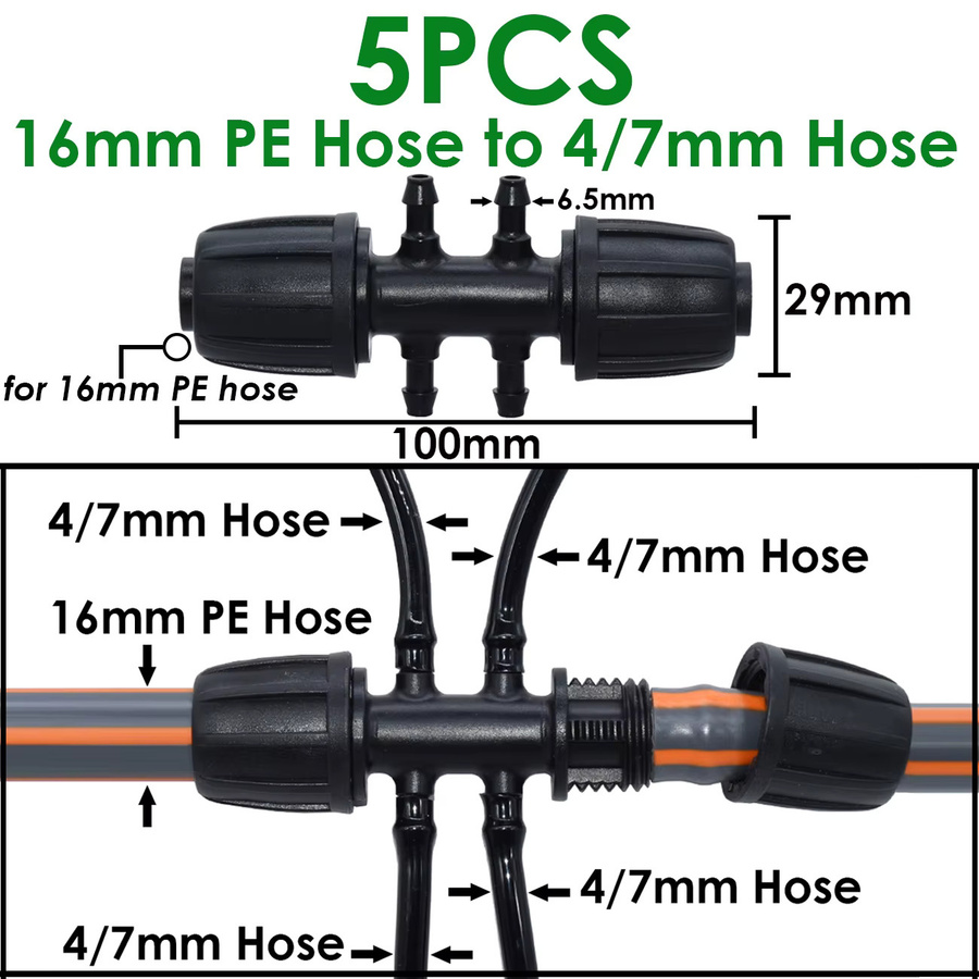 KESLA 5er Set PE Rohr Verbinder und T-Kupplungen für Gartenbewässerung und Tropfbewässerung mit 16mm 20mm 25mm Anschlüssen - Bild 3