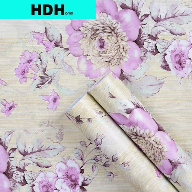 Selbstklebende Tapete von Meihodan mit lila Blumen im Retro-Stil als florale Wandgestaltung und Kontaktpapier für Möbel und Schränke - Bild 1