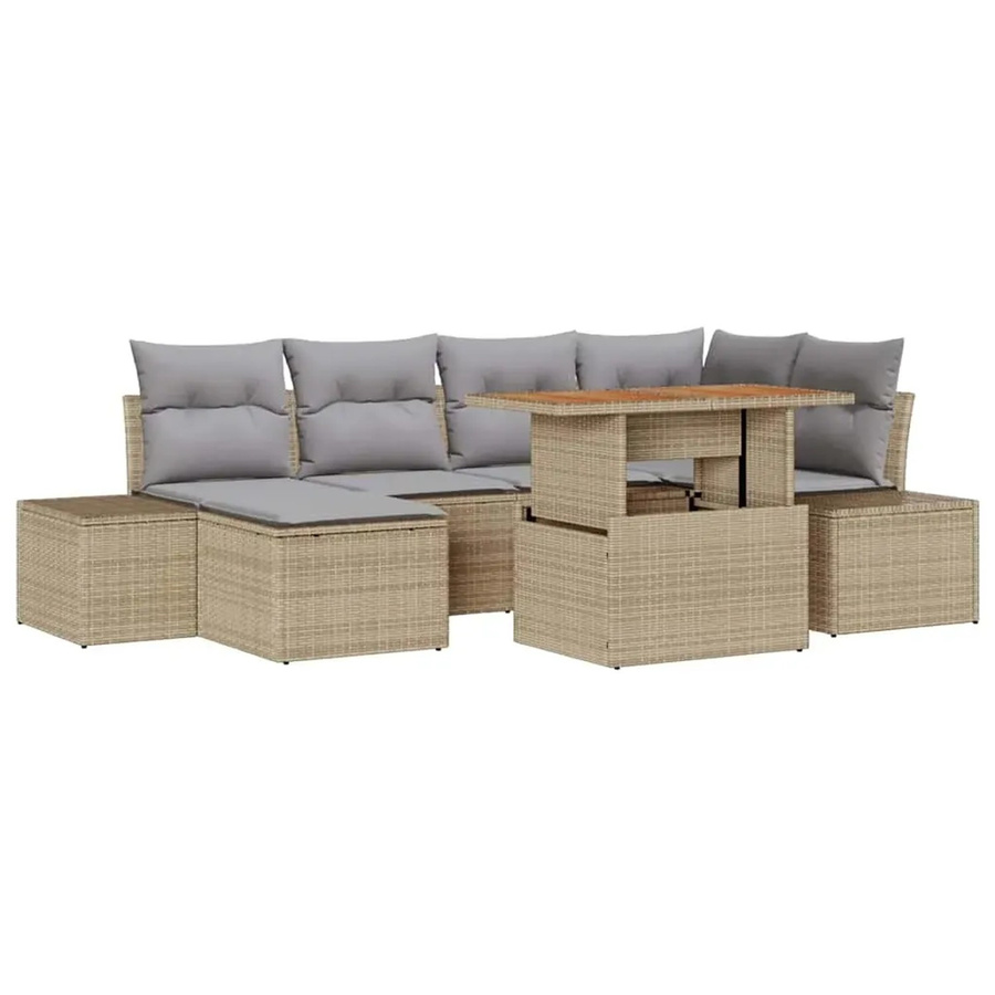 vidaXL Garten-Sofa-Set aus Poly-Rattan in Beige mit 7-teiliger L-Form, Sitzauflagen und integriertem Stauraum - Bild 2