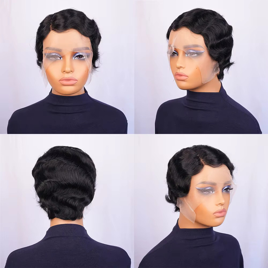 OYM HAIR Pixie-Perücke, lockig, Echthaar, Schwarz, Damen - Bild 5