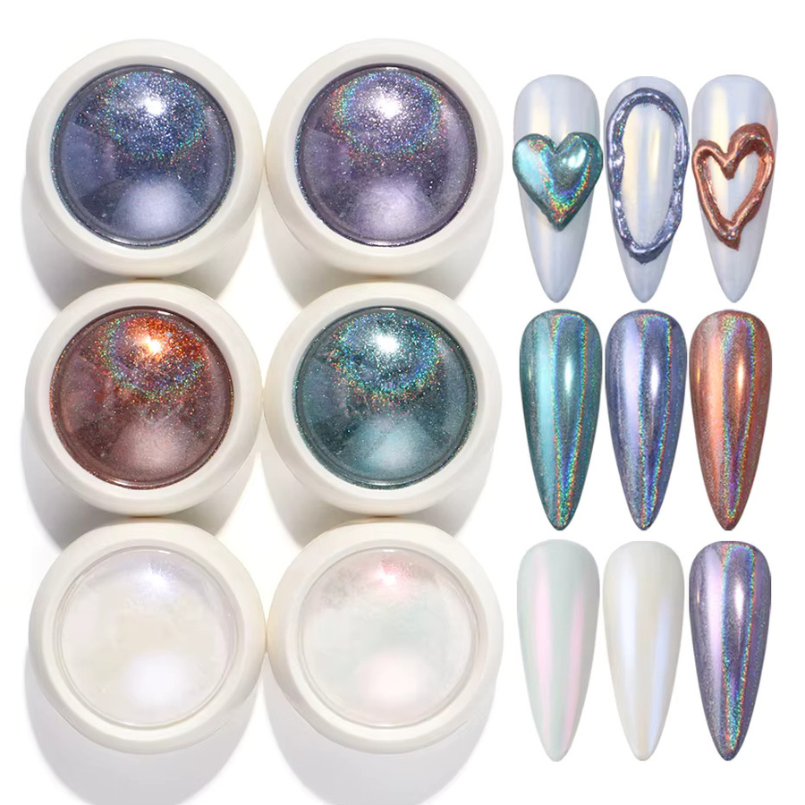 Full Beauty Holographisches Chrom Nagelpulver, Metallic, 6 Stück - Bild 3