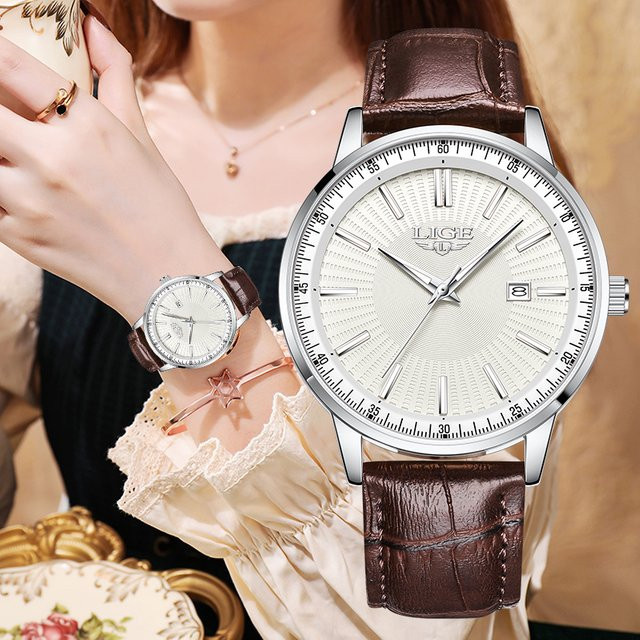 LIGE Armbanduhr Quarz, Leder, Weiß, Damen - Bild 1