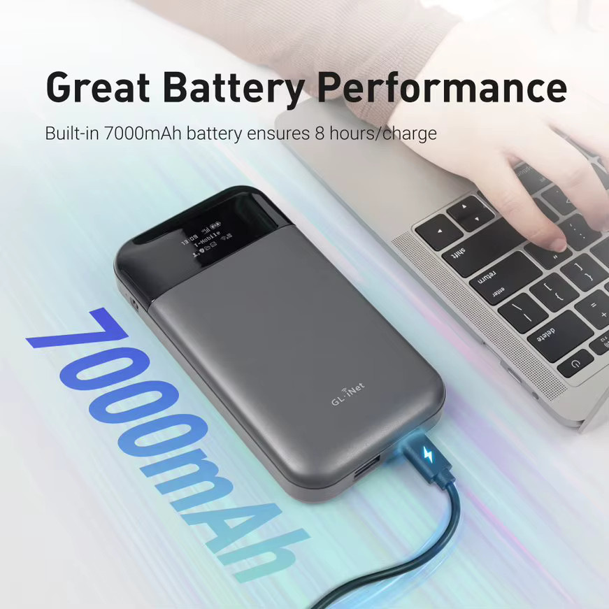 GL.iNet GL-E750V2 EM060K-G MUDI 4G LTE Tragbarer Reiserouter mit Dual-Band WLAN, OpenWrt, OpenVPN und WireGuard, 7000mAh Akku, Schwarz - Bild 4