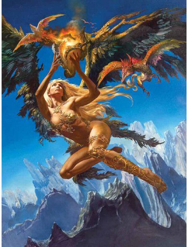 FIYO Diamond Painting Set Mädchen und Drache, 5D DIY Kreuzstich Mosaik aus Kunstharz, mehrfarbig, B: 30 cm x H: 20 cm - Bild 1