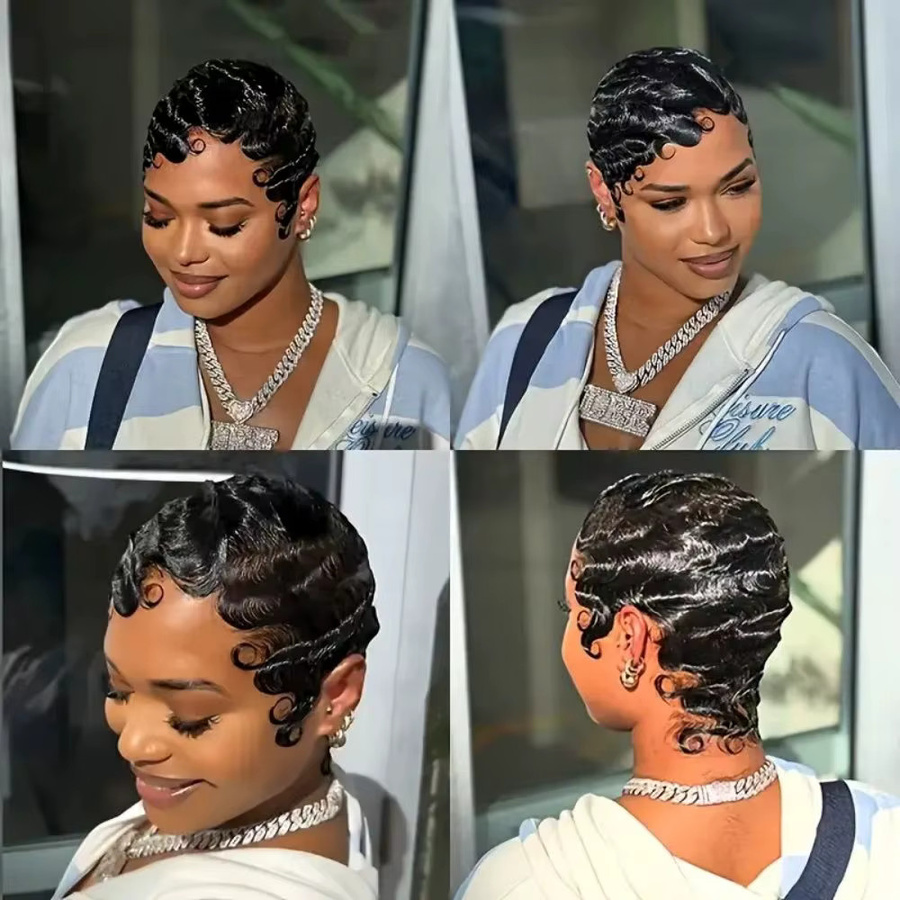 OYM HAIR Echthaar-Perücke, Pixie-Schnitt, schwarz, Damen - Bild 4