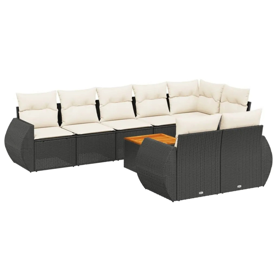 vidaXL 9-tlg. Garten-Sofagarnitur in L-Form aus Poly-Rattan und pulverbeschichtetem Stahl mit Kissen in Schwarz-Creme - Bild 2