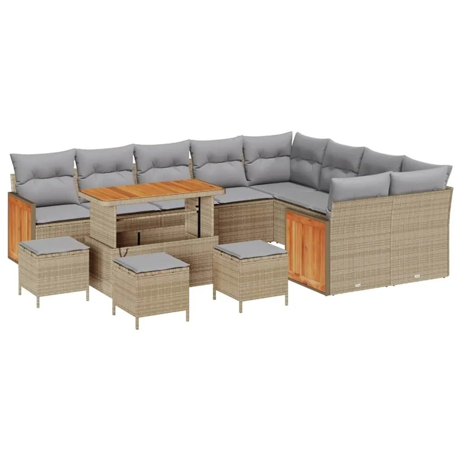 vidaXL Gartensofa-Set aus Polyrattan mit 13 Kissen in Beige und Hellgrau - Bild 2