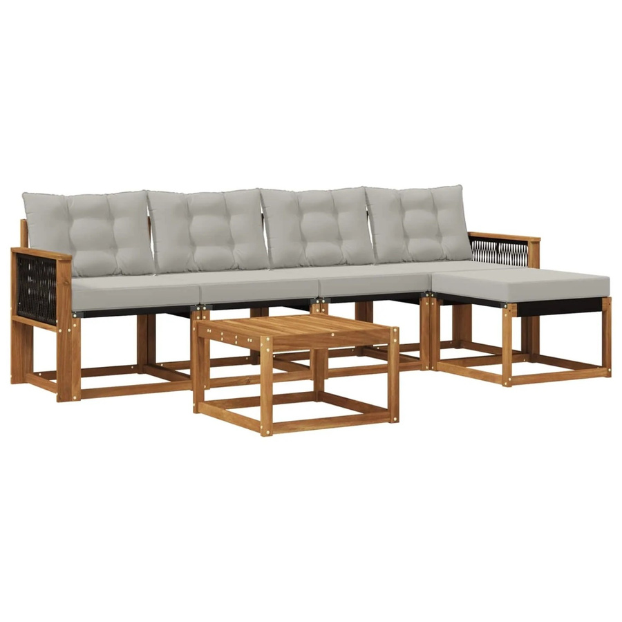 vidaXL Outdoor-Sofagarnitur aus massivem Akazienholz mit Textilene und 6 Kissen in Grau und Natur - Bild 2