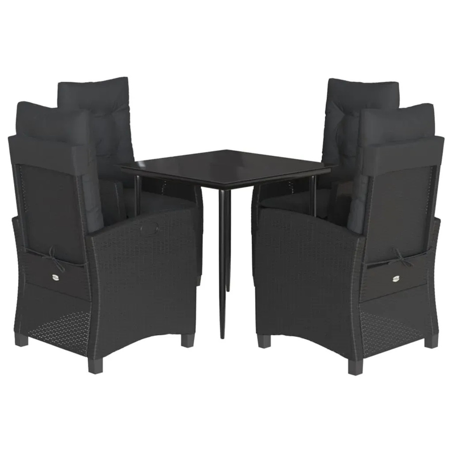 vidaXL 5-teilige Garten-Essgruppe aus Poly Rattan mit Kissen und Glastisch in Schwarz - Bild 2