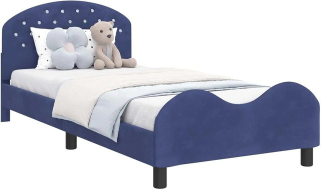 vidaXL Kinderbettgestell mit Kopfteil in Blau aus Samt, B/T/H: 90 x 200 x 108 cm (Höhe: 108 cm) - Bild 1
