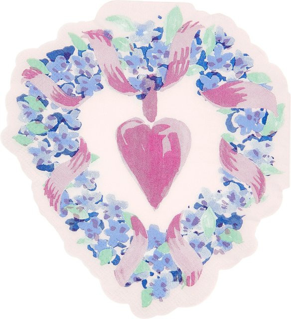 Rico Design Servietten Herz Kranz in Pink und Blau mit floralem Motiv - Bild 1