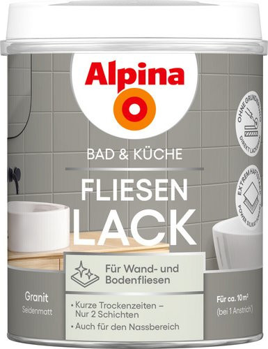 Alpina Fliesen-Lack Bad & Küche Granit Grau Seidenmatt 750 ml - Bild 1
