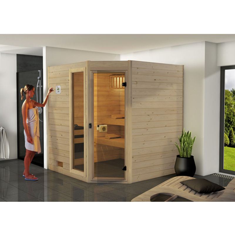 WEKA Ecksauna Valida Eck 2 aus Fichtenholz in Beige mit Glastür, B/T/H: 189 x 189 x 203,5 cm - Bild 2