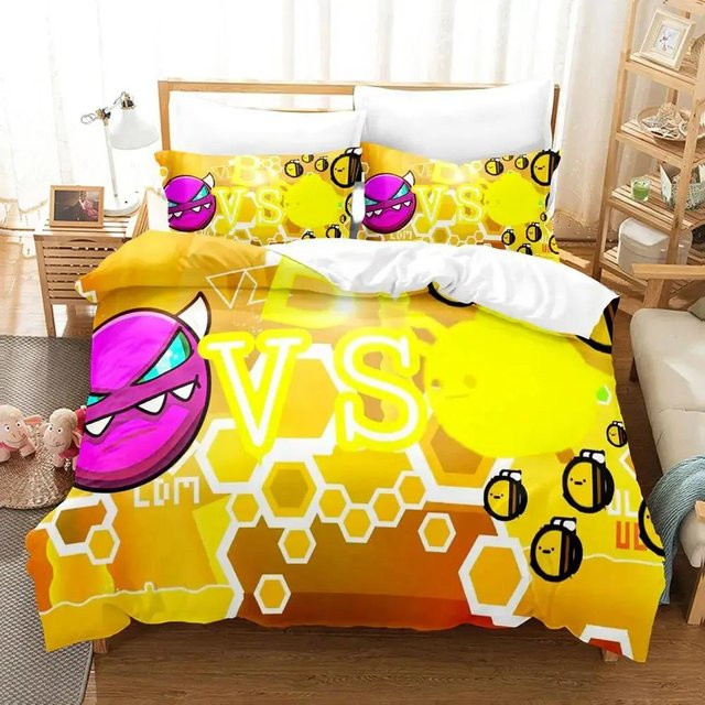 Geometry Dash 3D-gedruckte Cartoon-Bettwäschegarnitur für Kinderzimmer mit Bettbezug und Kissenbezug, Breite: 245 cm, Höhe: 210 cm - Bild 1