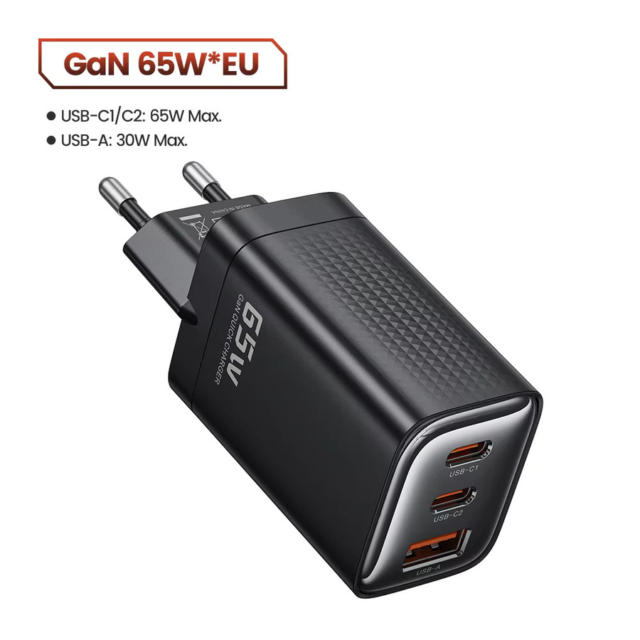 Toocki 65 W GaN USB-C Schnellladegerät mit PD3.0 und QC4.0 in Schwarz - Bild 5