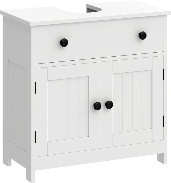 HOMCOM Waschbeckenunterschrank Badezimmerschrank in Weiß mit Regal, Schublade und 2 Soft-Close-Türen, B/T/H: 60 x 30 x 60 cm - Bild 1