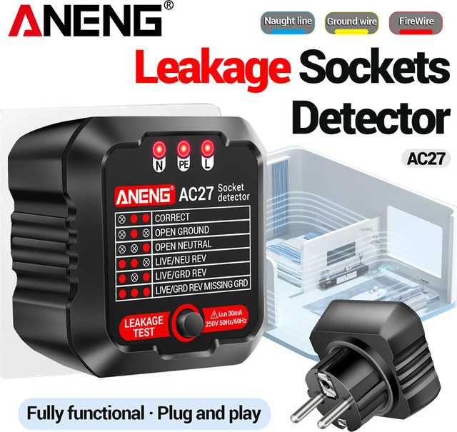 ANENG AC27 Steckdose Tester in Weiß zur Prüfung von Spannung, Nullleitung und Polarität - Bild 1