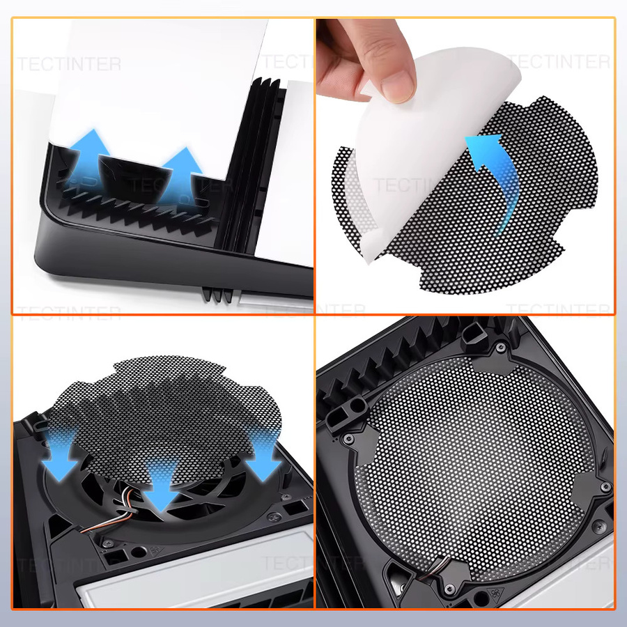 TECTINTER Staubfilter für PS5 Slim und PS5 Pro Spielkonsole, schwarze Staubschutz Netzabdeckung für PlayStation 5 Zubehör - Bild 5