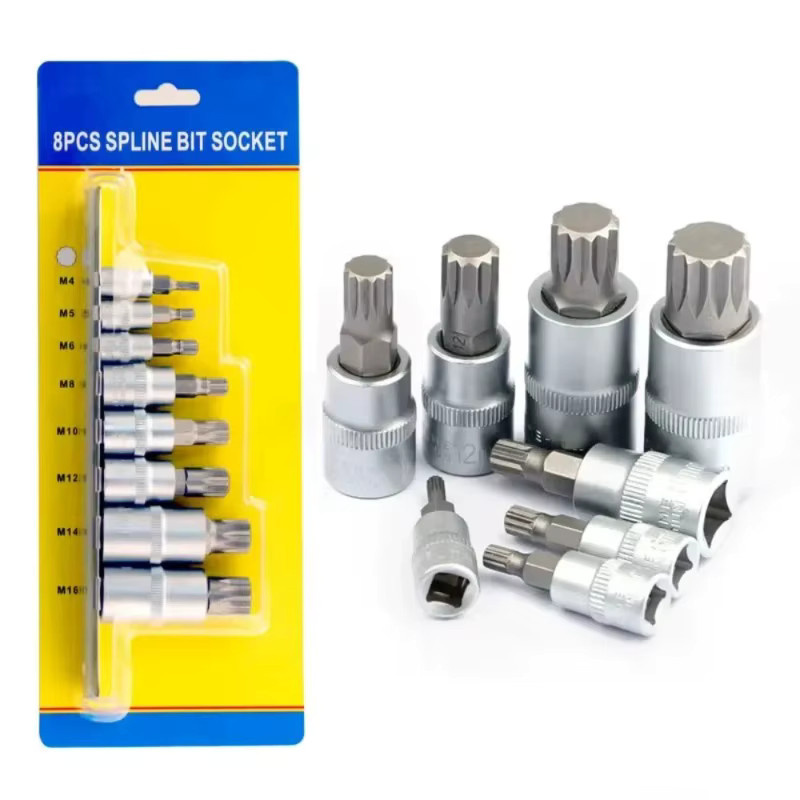 8-teiliges Torx Bit Steckschlüssel Set mit Adapter für 1/4, 3/8 und 1/2 Zoll inklusive Inbusschlüssel und Spline Bits für Drehmomentschlüssel und Ratschen - Bild 2