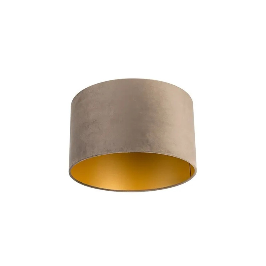 QAZQA Velours Lampenschirm Taupe mit goldenem Interieur, Durchmesser: 35 cm, Höhe: 20 cm - Bild 2
