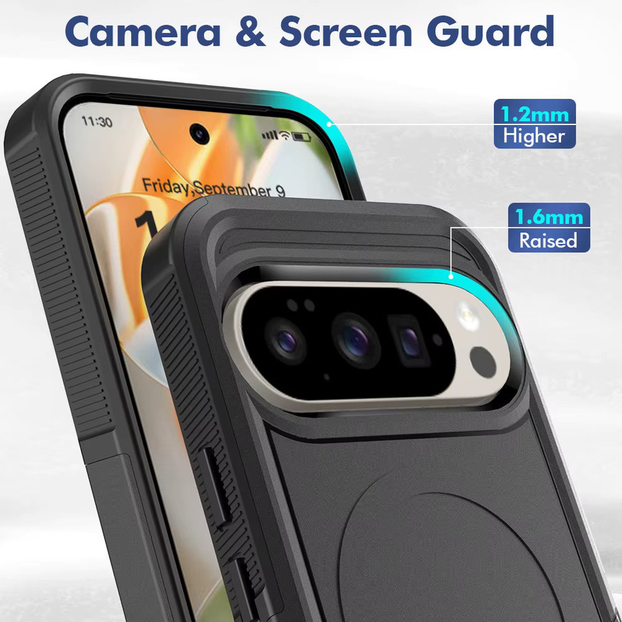 Stoßfeste 2-in-1 Heavy Duty Armor Schutzhülle für Google Pixel 10 Pro XL 9 8 8A 7 7A 6 6A mit magnetischer Ladefunktion in Schwarz und Grün - Bild 4