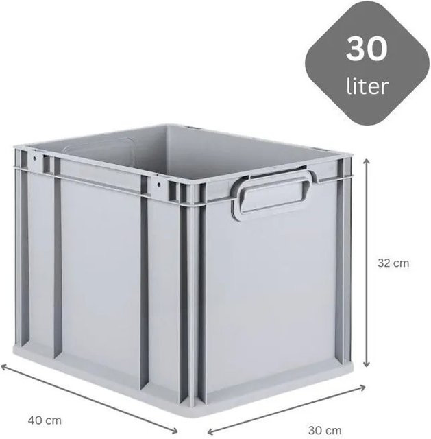 PROREGAL SuperSparSet 5x Eurobox NextGen Grip mit Scharnierdeckel und gelben Schiebeschnappverschlüssen, Grau, H: 32 cm, B: 30 cm, T: 40 cm - Bild 1