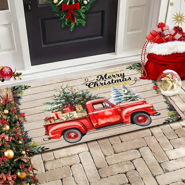 VIKAMA Weihnachtliche Fußmatte Red Truck, rutschfeste und schmutzabweisende Dekoration für Innen- und Außenbereich, Farbe: Rot, B/T: 60 x 40 cm - Bild 1
