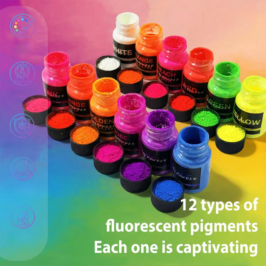 12 Farben Neonpulver Set – Fluoreszierendes Glimmerpulver für Epoxidharz, Seifenherstellung und DIY-Bastelarbeiten in Multicolor - Bild 3