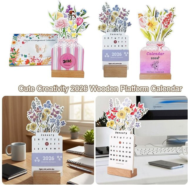 DIY Tischkalender mit Holzsockel und floralem Design in Mehrfarbig - Bild 1