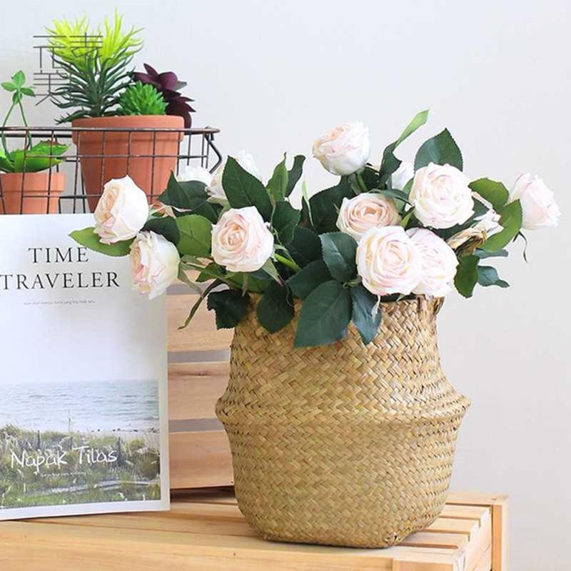 Faltbarer Rattan-Aufbewahrungskorb im Boho-Stil für Pflanzen und Organizer, Farbe: Weiß, Größe: XS - Bild 5