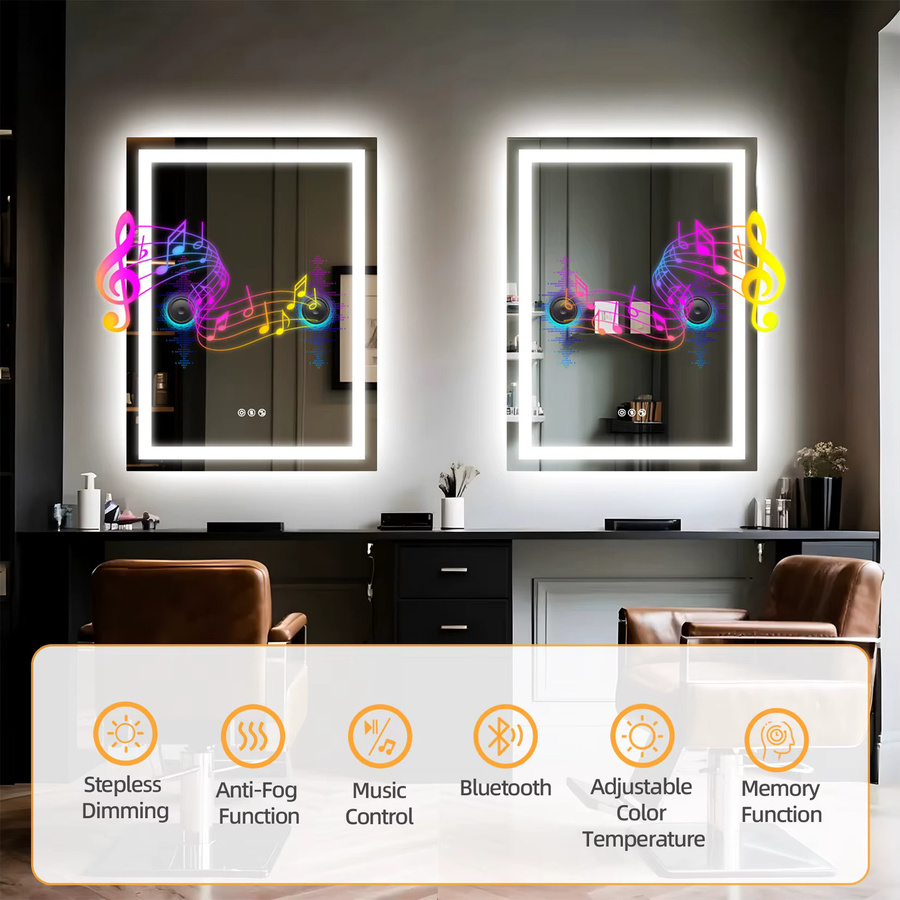 LED-Badezimmerspiegel von BORWART aus gehärtetem Glas mit Bluetooth, 3 Farben dimmbar und Lichtspeicher, Weiß - Bild 4