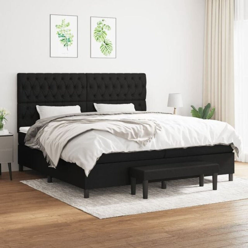 vidaxl Boxspringbett mit Matratze aus Stoff in Schwarz, Modernes Polsterbett B/T: 200 x 200 cm - Bild 1