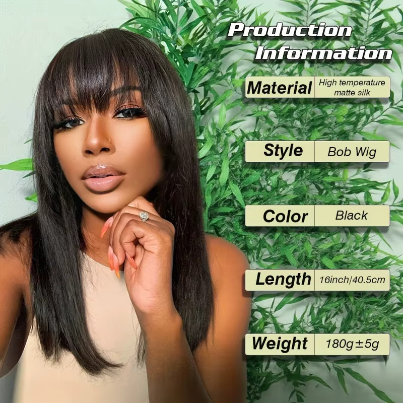 Suri Hair Bob-Perücke mit Pony, Schwarz, Synthetikhaar, Damen - Bild 3