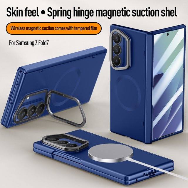 Fundas Stoßfeste Schutzhülle für Samsung Galaxy Z Fold 7 mit magnetischer Scharnierabdeckung und gehärtetem Glas in Schwarz oder Blau - Bild 1