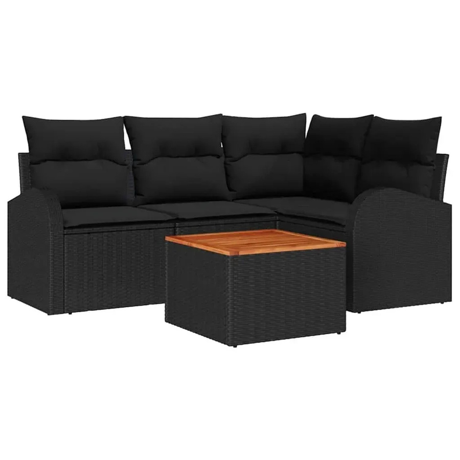 vidaXL Garten-Sofa-Set 5-teilig aus Polyrattan in Schwarz mit L-Form und Polsterkissen - Bild 2
