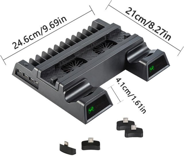 Sony PlayStation 4 PS4 Pro Slim Dockingstation mit Lüfter und Controller-Halterung in Schwarz - Bild 1